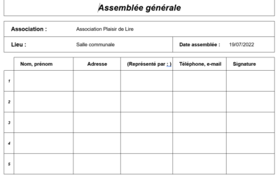 Modèle Feuille De Présence Ag, Réunion, Association, Formation
